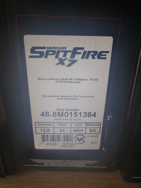 New Spitfire X7 Mercury Prop 48 8M0151364 21 Pitch Speed N Custom Marine