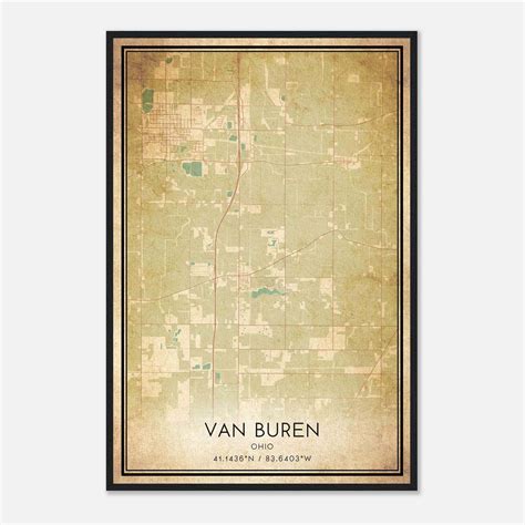 Vintage Van Buren Ohio Map Poster, Van Buren OH City Road Wall Art