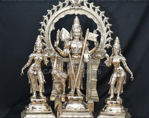 Golden Gold Plated Bronze Lordmurugan Valli And Deivanai Panchaloha