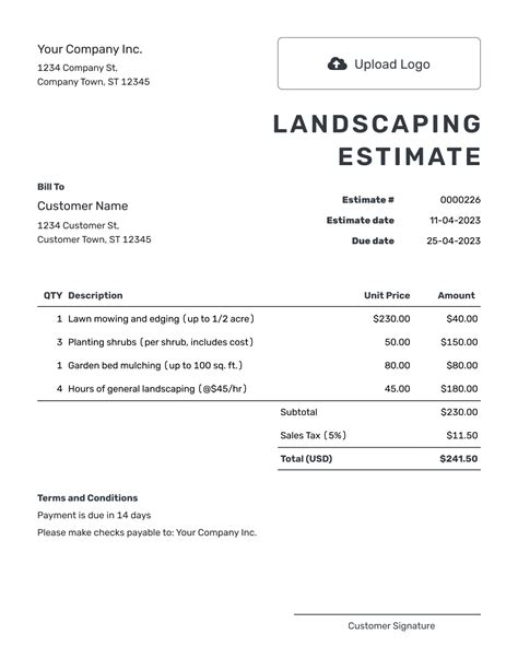 Free Landscaping Estimate Template Docelf