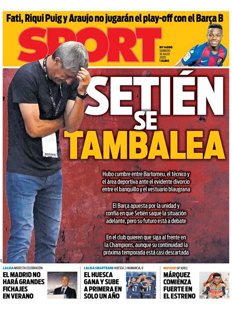 La Portada Del Diario Sport 18 07 2020