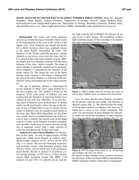 (PDF) SHAPE ANALYSIS OF CRATER EJECTA BLANKET: POSSIBLE IMPLICATIONS