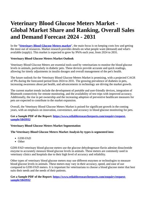 Reportprime Veterinary Blood Glucose Meters Market Global Market