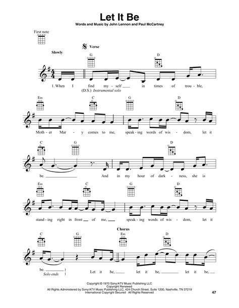 Let It Be By The Beatles Sheet Music For Banjo Tab At Sheet Music Direct