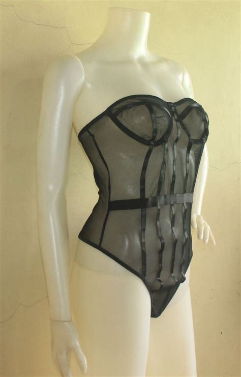 Label Removed Black See Thru Mesh Bustier Corset Bodysuit LIngerie