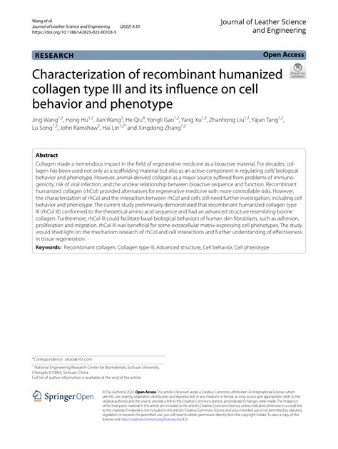 Pdf Characterization Of Recombinant Humanized Collagen Type Iii And