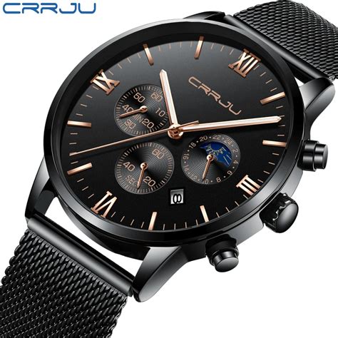 Crrju reloj analógico de acero inoxidable para hombre accesorio de