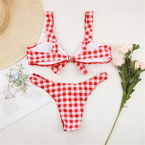 MAILLOT DE BAIN OMKAGI Maillot De Bain Bikini Pour Femme 2021 Plaid Push Up Bikini Ensembles