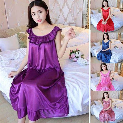 Ice Silk Women Nightgowns Sexy Pajamas Plus Size Sleepwear Satin Ice