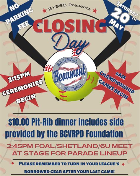 Closing Day is... - Beaumont Youth Baseball and Softball | Facebook