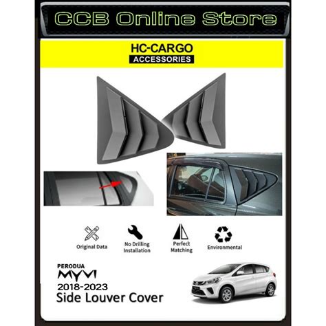 Perodua Myvi 2018 2024 Black Rear Side Louver Cover Window Triangle