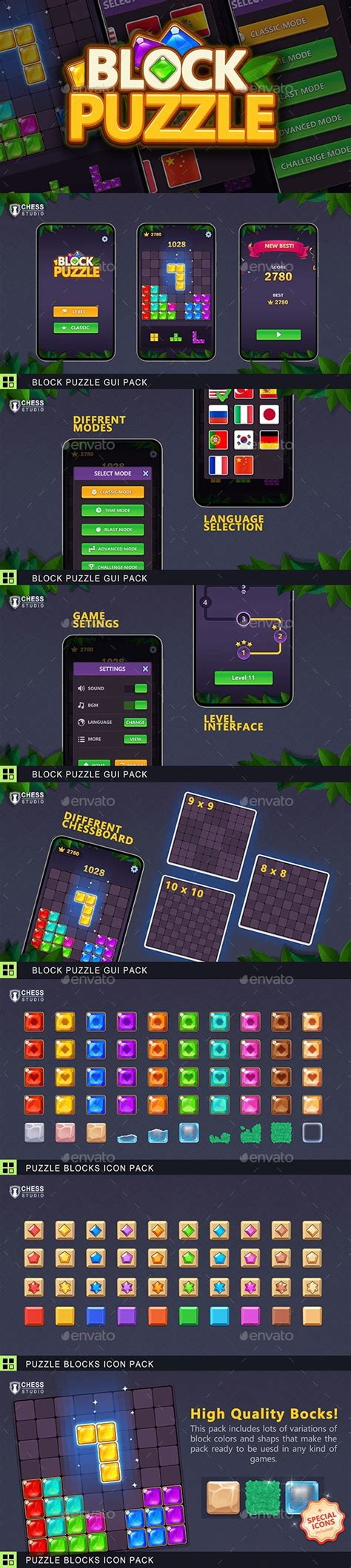 Block Puzzle Gui Pack Game Assets Graphicriver