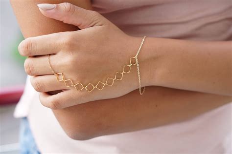 Gold Diamond Slave Bracelet Ring Finger Bracelet Hand Chain