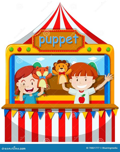 Children Perform Puppet Show On Stage Stock Vector Illustration Of