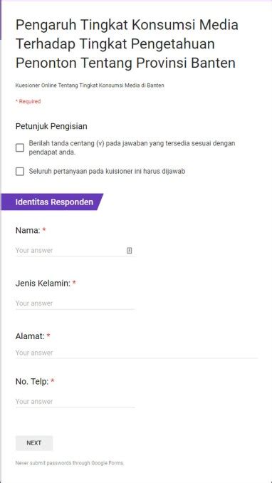 Detail Contoh Google Form Kuesioner Koleksi Nomer