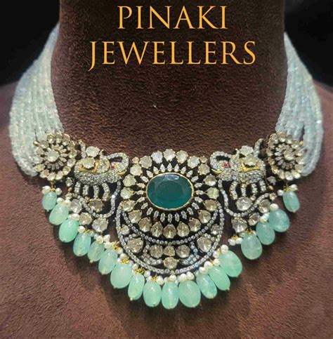 Emerald Beads Necklace With Polki Pendant Indian Jewellery Designs