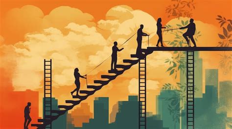 Premium Ai Image Business Professionals Climbing A Ladder Together