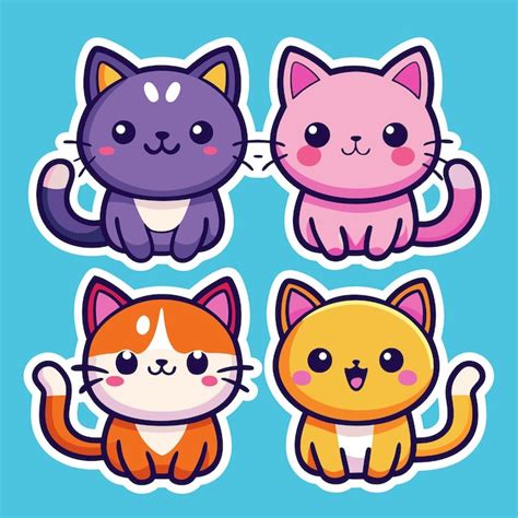 Cute Cartoon Cat Sticker Set Premium Ai Generated Vector