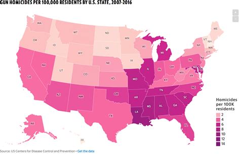 Gun Homicides Per 100 000 Residents By Us State 2007 2016 Vivid Maps