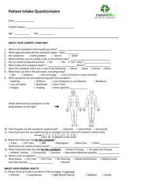 Fillable Online Patient Intake Questionnaire New Life Physical