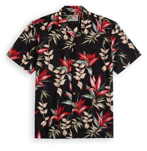 Heliconia Paradise Black Hawaiian Shirt Shop Uk