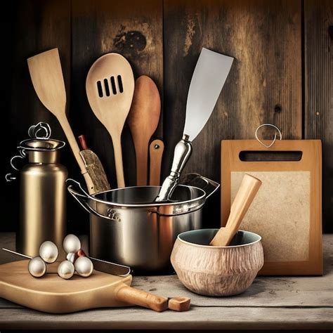 Premium AI Image | wooden kitchen tools instrument cook art