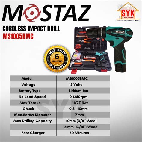 SYK FREE SHIPPING MOSTAZ MS1005BMC Cordless Impact Drill Cordless