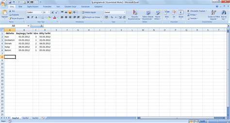 Teknik Ofis: Excel ile Basit İş Programı Hazırlama - 1.Çözüm