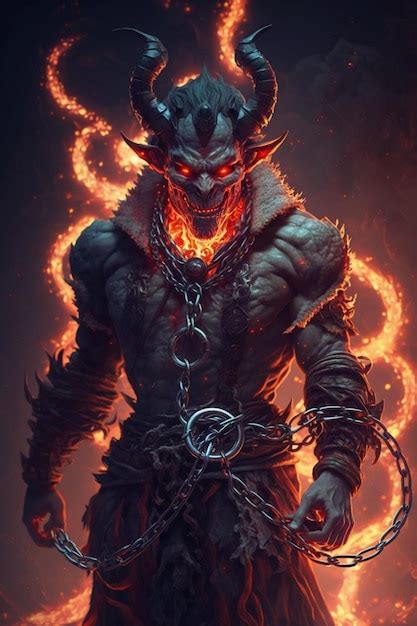 Premium Ai Image Demonic Demon With Chains And Fire In His Hands