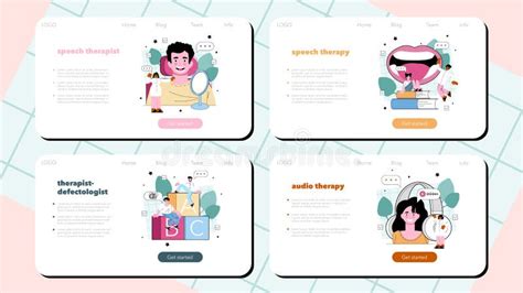 Speech Therapist Web Banner Or Landing Page Set Didactic Correction