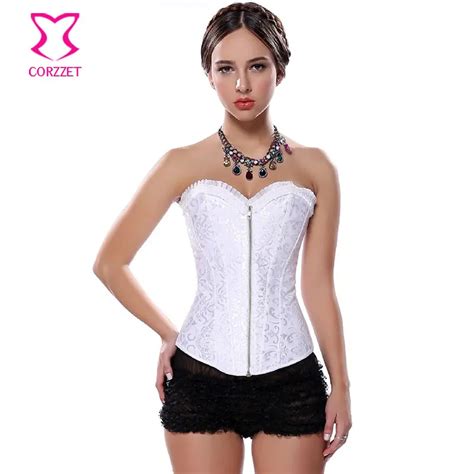 Front Zipper Strapless Sexy White Bridal Corset Lingerie Wedding