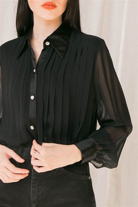 Black Silk Pleated Blouse M In 2020 Pleated Blouse Black Silk Blouse