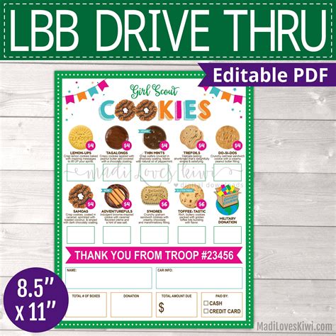 Lbb Printable Girl Scout Drive Thru Order Form Editable Cookie