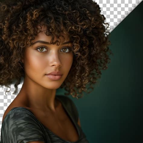 A Woman With Curly Hair And A Black Top Is Posing For A Photo Premium