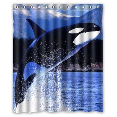 Hellodecor Orca Killer Whales Shower Curtain Polyester Fabric Bathroom