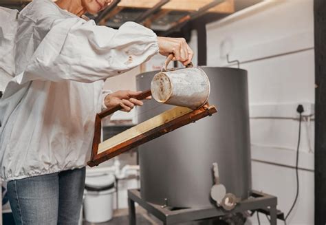 Quadro De Apicultura E Mulher S Nior Preparando Um Quadro De Abelha