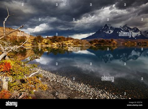 Sunrise In Torres Del Paine National Park Lake Pehoe And Cuernos