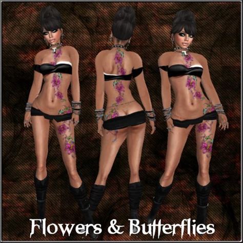 Second Life Marketplace Etched Flowers And Butterflies Tattoo Set