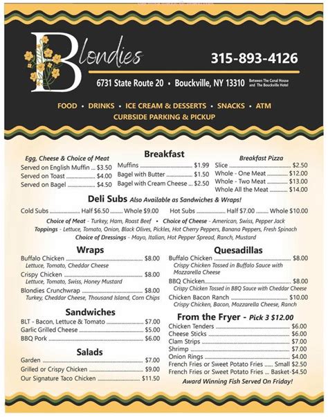 Online Menu Of Blondies Restaurant Bouckville New York 13310 Zmenu