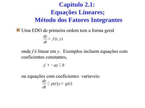 PDF Capítulo 2 1 Equações Lineares Método dos Fatores Integrantes