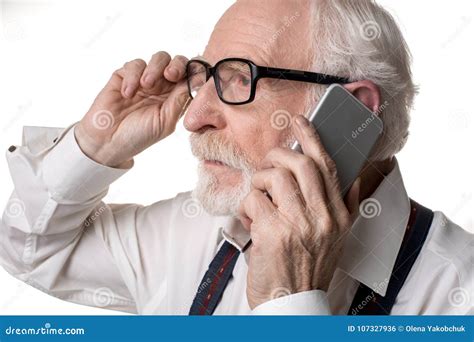 Cheerless Old Man Talking By Phone Stock Photo Image Of Melancholy