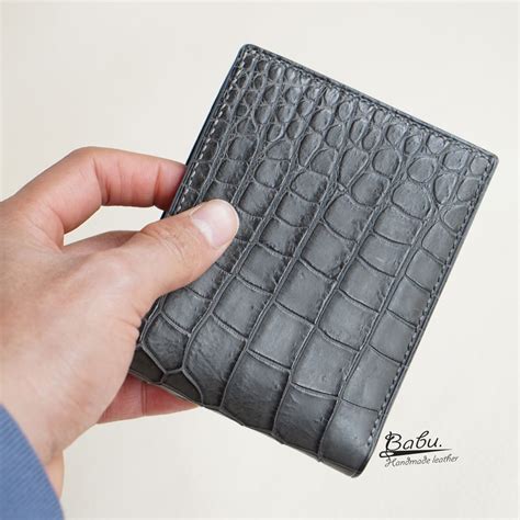 Dark Gray Alligator Leather Wallet Handcrafted Alligator Bifold Wallet Wl288 Babu Handmade