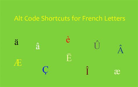 French Character Keyboard Shortcuts