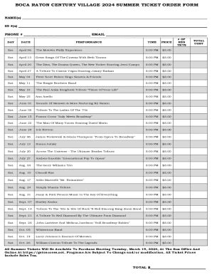 Fillable Online BOCA RATON CENTURY VILLAGE 2024 SUMMER TICKET ORDER