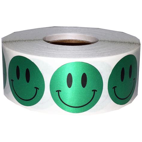 Metallic Green Smiley Face Stickers 1" | InStockLabels.com