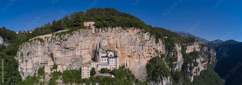 Madonna Della Corona Sanctuary Aerial Panorama Surrounded By Mountains