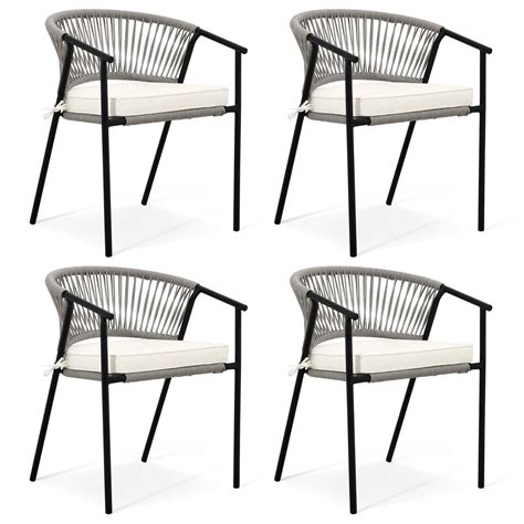 DWVO Set Of 4 Outdoor Dining Chair Rope Woven Design Stackable Chairs