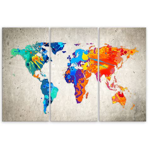 Tableau Sur Toile En Parties Carte Du Monde Color E Wall Art Fr