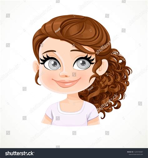 Beautiful Pleased Smiling Cartoon Brunette Girl Stock Vector Royalty