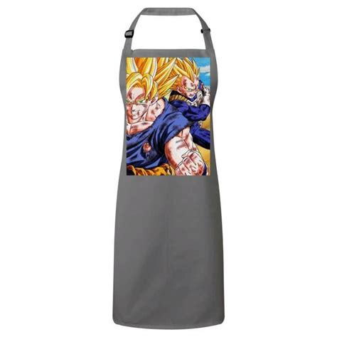 Tablier Cuisine Premium Gris Goku Vegeta Combat Super Sayan Dbz Manga